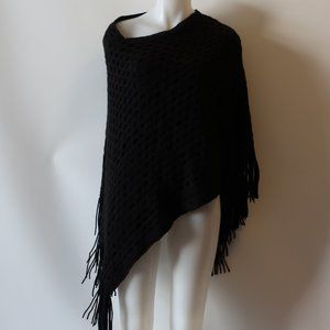 COURAGEB FRINGED LAYERED DESIGN SHAWL PONCHO OS *